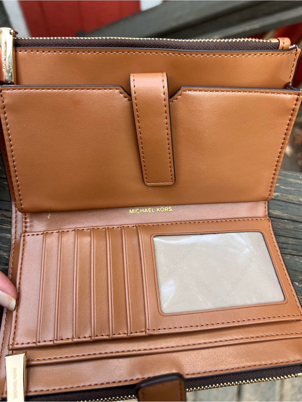 Michael Kors Brown MK Logo Wristlet with Gold Hardware - Picture 2 of 2